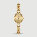 Lady's Steel Strap Watch Gold Oval Hollow Chain Quartz Watch