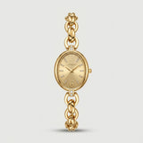 Lady's Steel Strap Watch Gold Oval Hollow Chain Quartz Watch