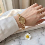 Lady's Steel Strap Watch Gold Oval Hollow Chain Quartz Watch