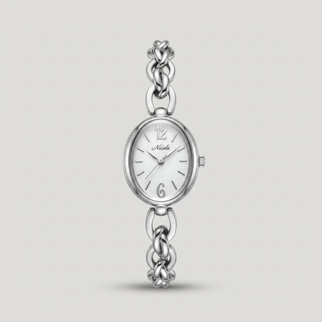 Lady's Steel Strap Watch Gold Oval Hollow Chain Quartz Watch