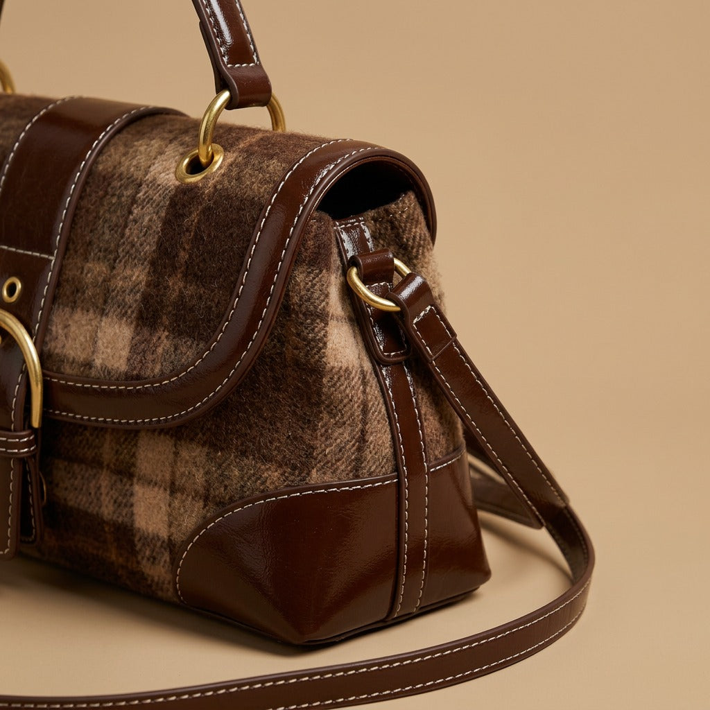 Shoulder Bag with Plaid Finish
