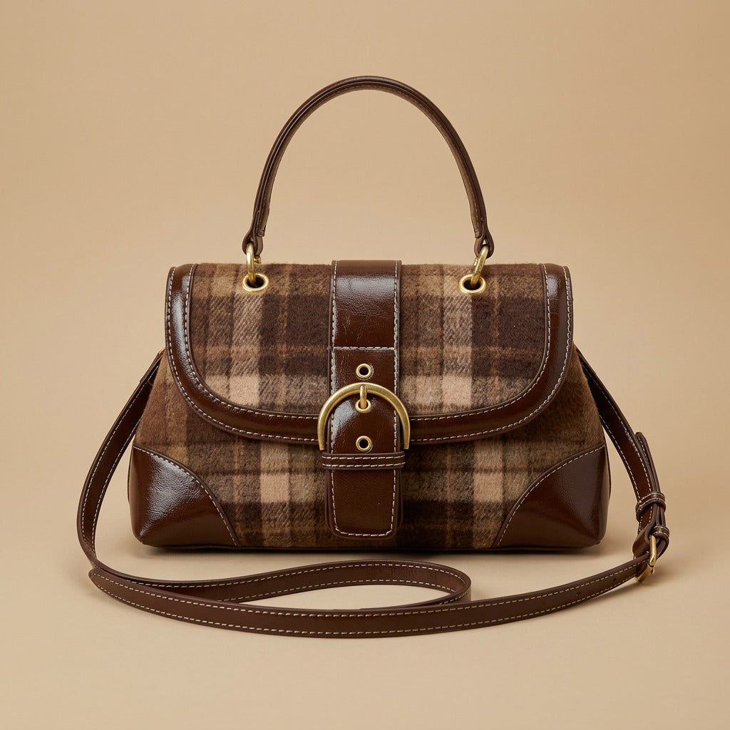 Shoulder Bag with Plaid Finish