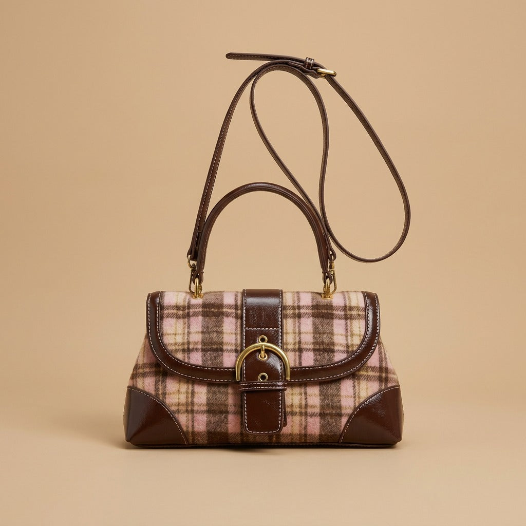 Shoulder Bag with Plaid Finish