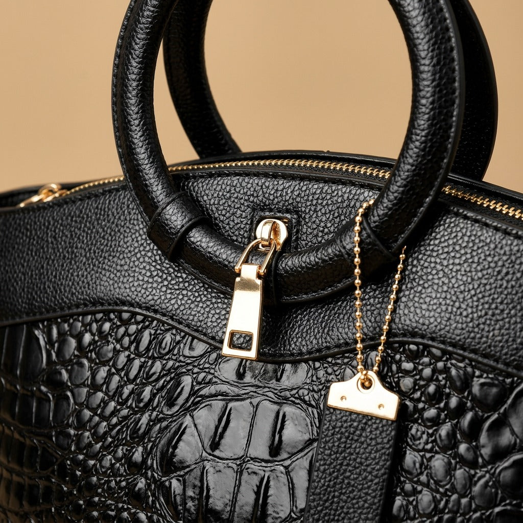 Tote Bag with Crocodile-Effect Finish