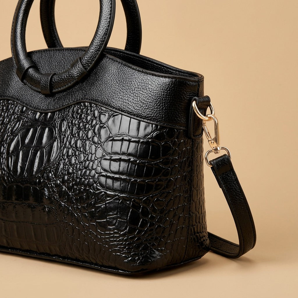 Tote Bag with Crocodile-Effect Finish