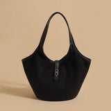 Suede Tote Bag with Front Tab Clasp