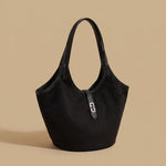 Suede Tote Bag with Front Tab Clasp