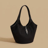 Suede Tote Bag with Front Tab Clasp