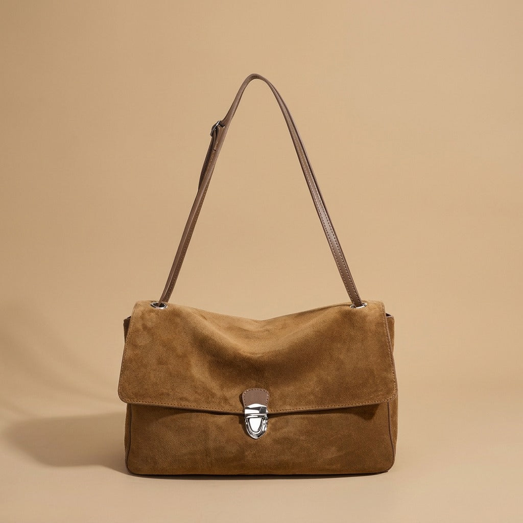 Shoulder Bag with Suede Flap