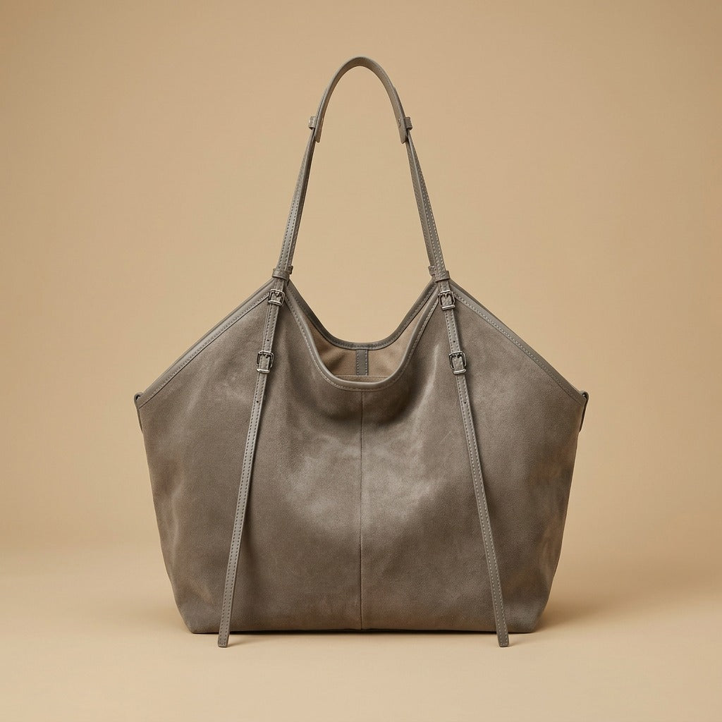 Hobo Bag with Buckled Suede Straps