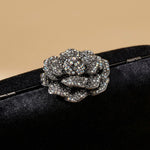 Velvet Clutch Bag with Crystal Flower Clasp