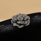 Velvet Clutch Bag with Crystal Flower Clasp