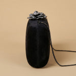 Velvet Clutch Bag with Crystal Flower Clasp