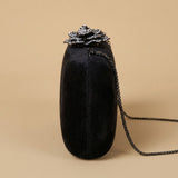 Velvet Clutch Bag with Crystal Flower Clasp