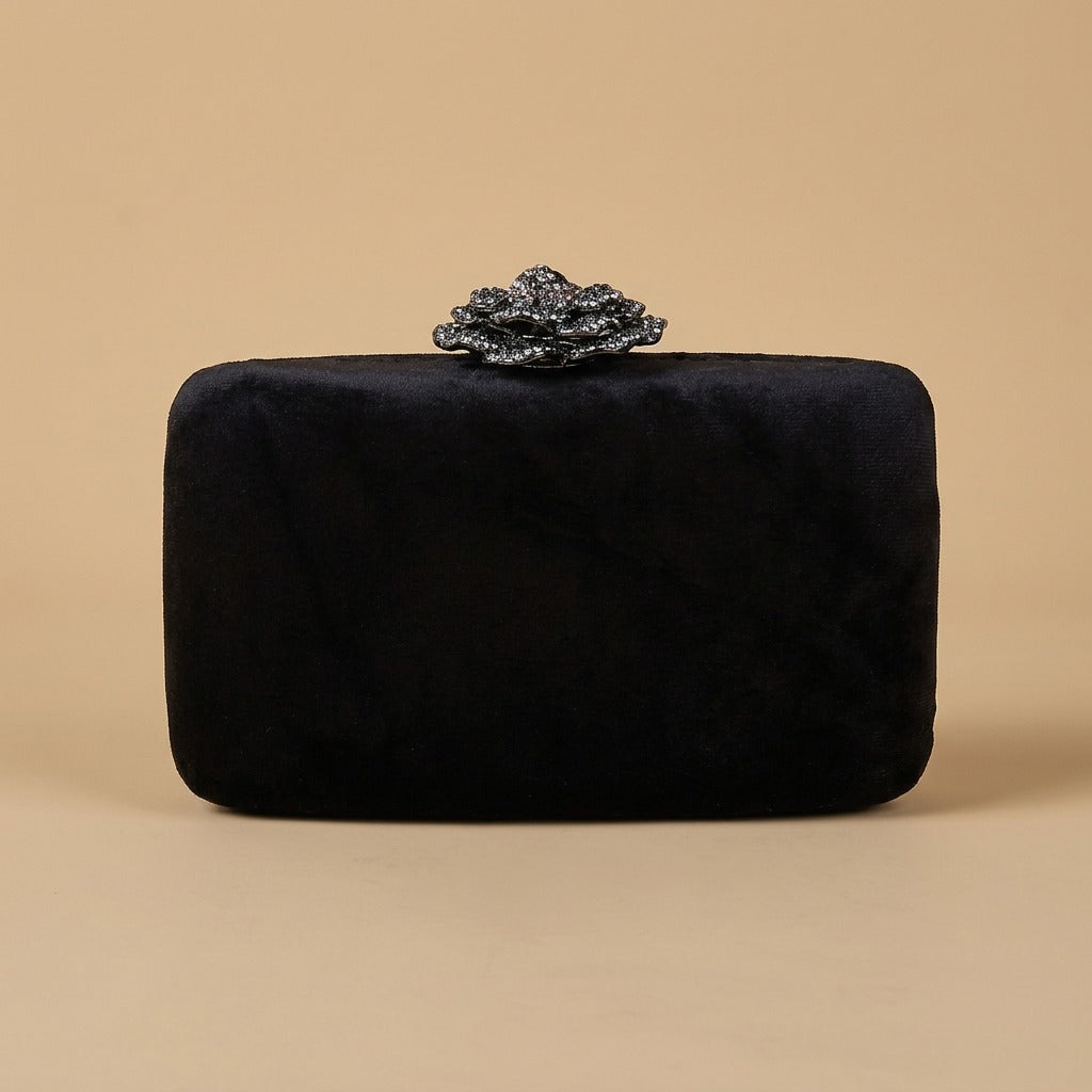 Velvet Clutch Bag with Crystal Flower Clasp