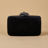 Velvet Clutch Bag with Crystal Flower Clasp