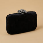 Velvet Clutch Bag with Crystal Flower Clasp