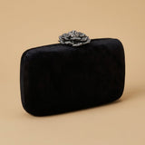 Velvet Clutch Bag with Crystal Flower Clasp