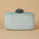 Velvet Clutch Bag with Crystal Flower Clasp