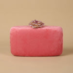 Velvet Clutch Bag with Crystal Flower Clasp