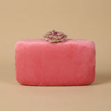 Velvet Clutch Bag with Crystal Flower Clasp