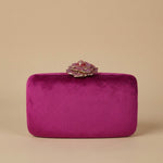 Velvet Clutch Bag with Crystal Flower Clasp