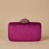Velvet Clutch Bag with Crystal Flower Clasp