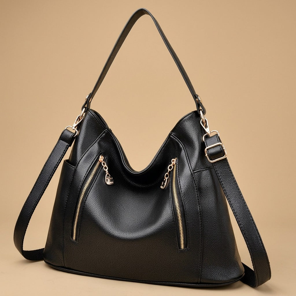 Hobo Bag with Double Zip Pockets